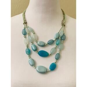 Liz Claiborne Blue Beaded Necklace, Adjustable Length, 16"-19" Long